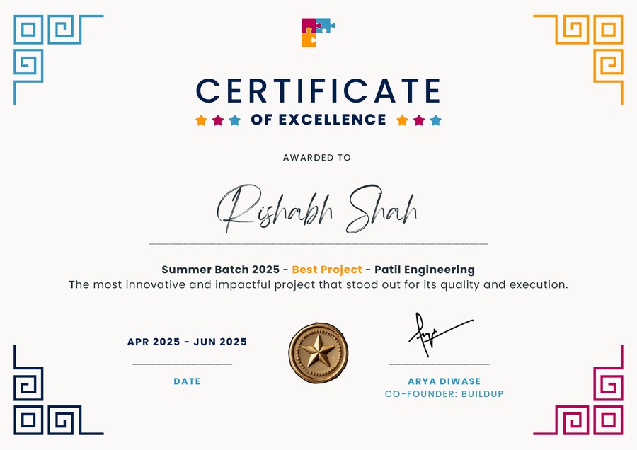Certificate of Excellence for Best Project