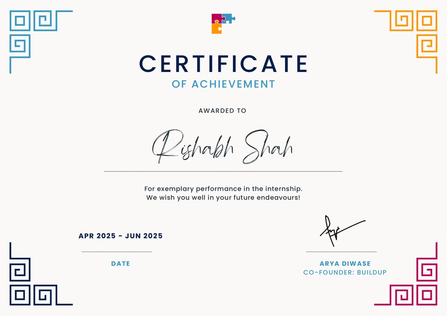 BuildUp Internships Certificate of Achievement