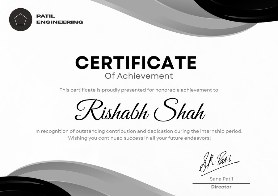 Patil Engineering Certificate of Achievement