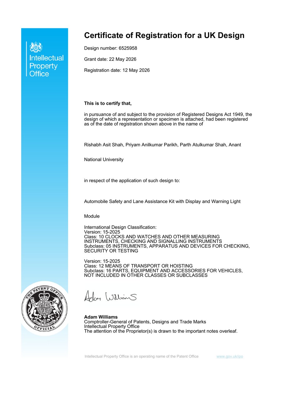 UK Design Patent certificate, Design No. 6525958